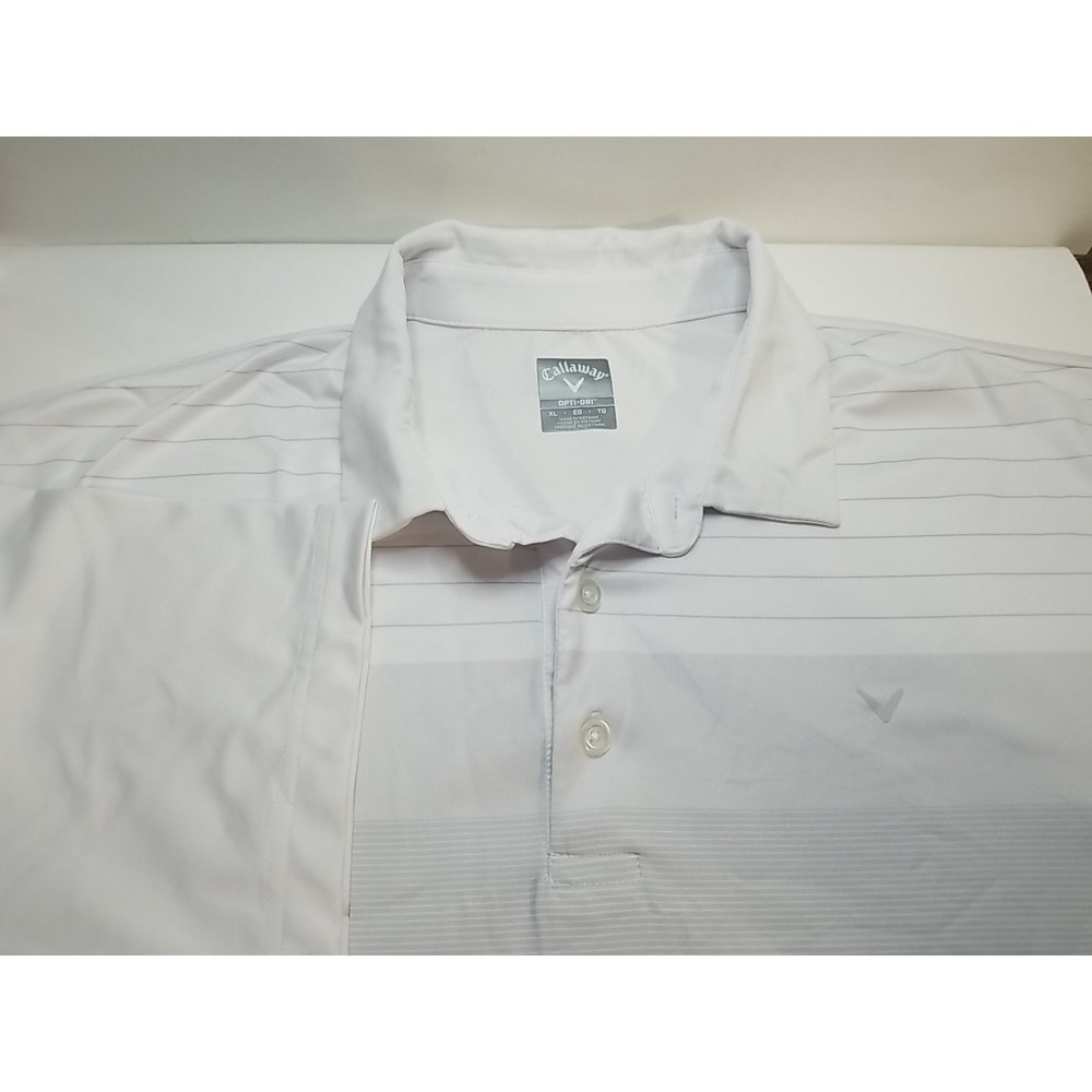 Callaway Opti Dri Golf Polo Mens Shirt XL White Gray Striped Short Sleeve Logo